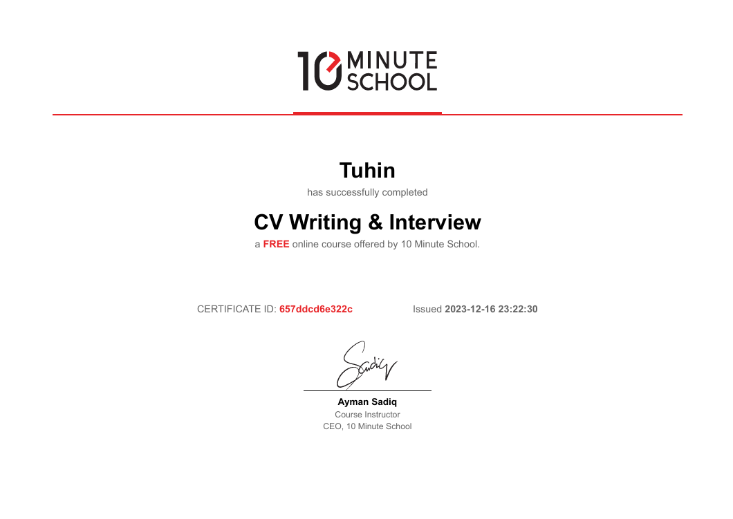 CV Writing & Interview Skills - 10 Minute School